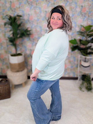 Renee 3/4 Sleeve Vneck Tee w/White Inset (4 Colors)-2- Long Sleeve Tops-Emerald Collection-Styled by Stacked - A Plus Size Women's Boutique in Lakeville, MN