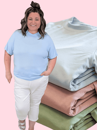 2- Long Sleeve Tops Claire Short Sleeve Mockneck in Solids plus size clothing