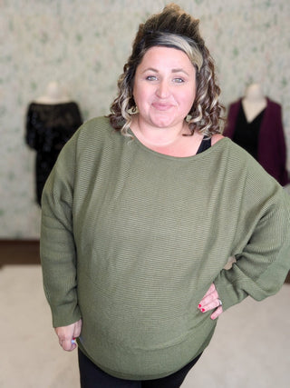 Clarke Boatneck Luxe Ribbed Dolman Sweater (2 Colors)-2- Long Sleeve Tops-WHITE BIRCH-Styled by Stacked - A Plus Size Women's Boutique in Lakeville, MN