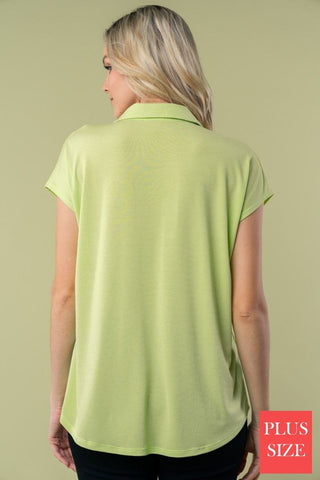 1- ShortSlv/Slvless Tops Cleo Slitneck Collared Short Sleeve Blouse (2 Colors) plus size clothing