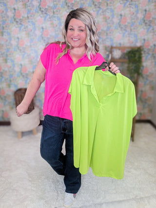 1- ShortSlv/Slvless Tops Cleo Slitneck Collared Short Sleeve Blouse (2 Colors) plus size clothing