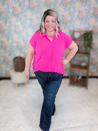 1- ShortSlv/Slvless Tops Cleo Slitneck Collared Short Sleeve Blouse (2 Colors) plus size clothing