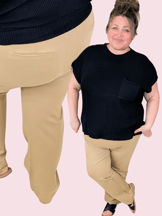 Codi Pull On Slight Crop Pants in Khaki-10- Bottoms Non-Denim-WHITE BIRCH-Styled by Stacked - A Plus Size Women's Boutique in Lakeville, MN