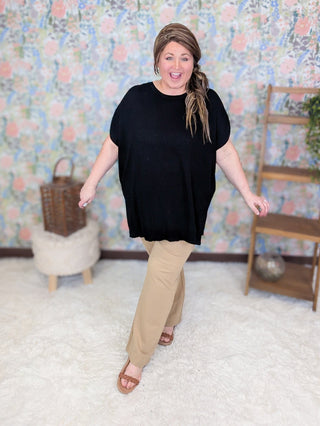 10- Bottoms Non-Denim Codi Pull On Slim Scuba Pants in Khaki plus size clothing