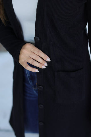 Colbie Ribbed Knit Duster in Black-7- Year Round Basic Tops-Michelle Mae-Styled by Stacked - A Plus Size Women's Boutique in Lakeville, MN