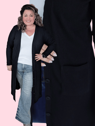 7- Year Round Basic Tops Colbie Ribbed Knit Duster in Black plus size clothing