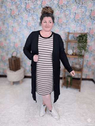 7- Year Round Basic Tops Colbie Ribbed Knit Duster in Black plus size clothing