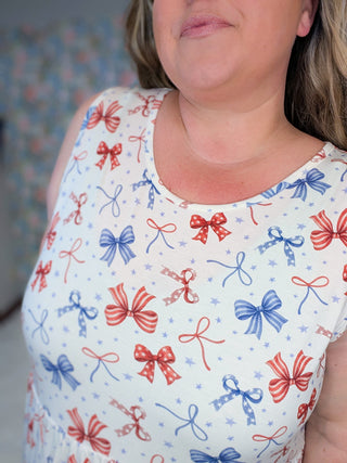 1- ShortSlv/Slvless Tops Cole Babydoll Tank in Patriotic Cutesy Bows plus size clothing