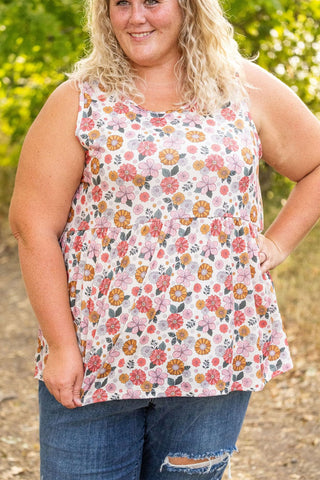 Cole Mini Ruffle Scoopneck Tank in Florals (13 colors)-1- ShortSlv/Slvless Tops-Michelle Mae-Styled by Stacked - A Plus Size Women's Boutique in Lakeville, MN