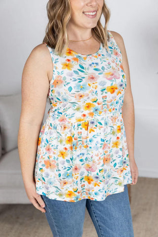 Cole Mini Ruffle Scoopneck Tank in Florals (13 colors)-1- ShortSlv/Slvless Tops-Michelle Mae-Styled by Stacked - A Plus Size Women's Boutique in Lakeville, MN