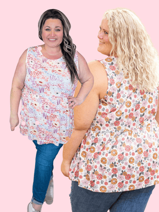 1- ShortSlv/Slvless Tops Cole Mini Ruffle Scoopneck Tank in Florals plus size clothing