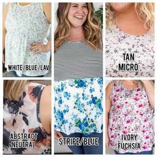 1- ShortSlv/Slvless Tops Cole Mini Ruffle Scoopneck Tank- SELECT FLORALS plus size clothing