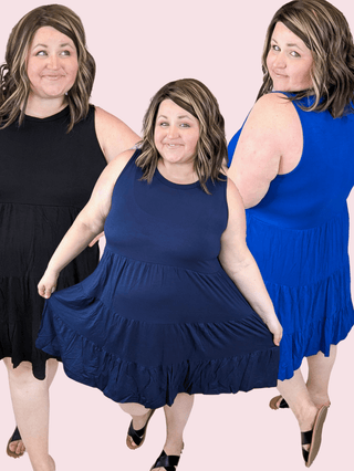 Colette Tiered Tank Dress in Solids-11- Dress/Romp/Jump-sweet lovely by jen-Styled by Stacked - A Plus Size Women's Boutique in Lakeville, MN