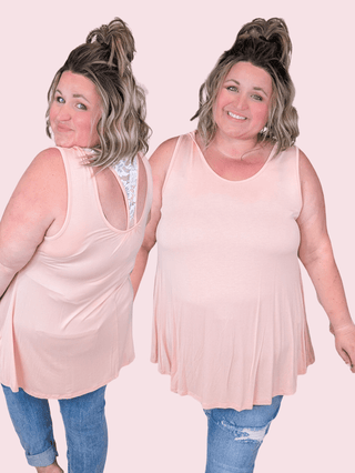 Colleen Scoopneck Pink Tank w/Lace Racerback-1- ShortSlv/Slvless Tops-BE STAGE-Styled by Stacked - A Plus Size Women's Boutique in Lakeville, MN