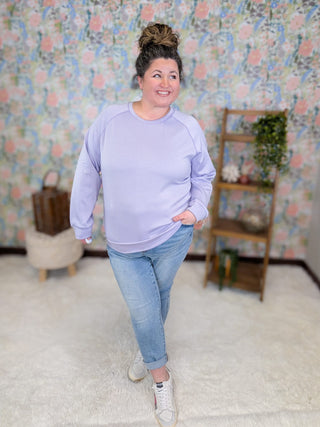 2- Long Sleeve Tops Collins Crewneck Scuba Pullover in Lilac plus size clothing