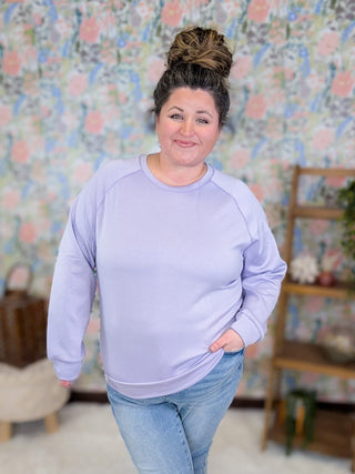 2- Long Sleeve Tops Collins Crewneck Scuba Pullover in Lilac plus size clothing