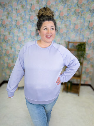 2- Long Sleeve Tops Collins Crewneck Scuba Pullover in Lilac plus size clothing