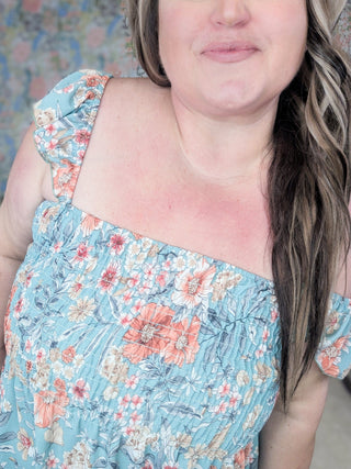1- ShortSlv/Slvless Tops Conrad Smocked Floral Tank w/Flutter Straps (2 Colors) plus size clothing