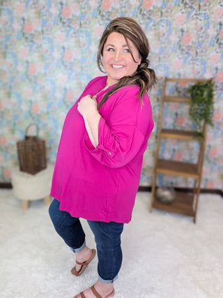 2- Long Sleeve Tops Corbin 3/4 Sleeve Slitneck Top in Solids (3 Colors) plus size clothing