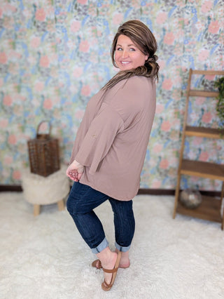 2- Long Sleeve Tops Corbin 3/4 Sleeve Slitneck Top in Solids (3 Colors) plus size clothing
