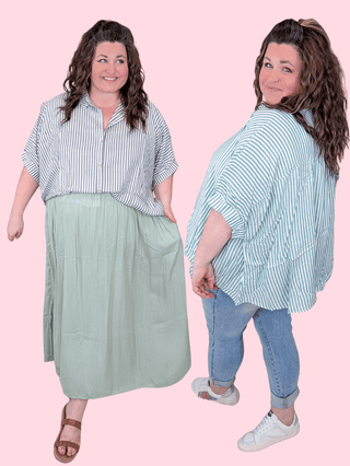 4- Overlayer Tops Cordelia Short Sleeve Stripe Buttondown Top (3 Colors) plus size clothing