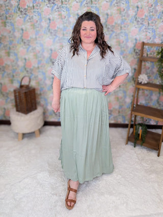 4- Overlayer Tops Cordelia Short Sleeve Stripe Buttondown Top (3 Colors) plus size clothing