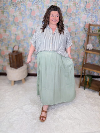 4- Overlayer Tops Cordelia Short Sleeve Stripe Buttondown Top (3 Colors) plus size clothing