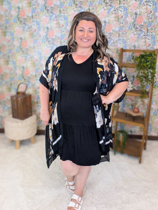 11- Dress/Romp/Jump Corie Short Sleeve Tiered Dress in Black plus size clothing