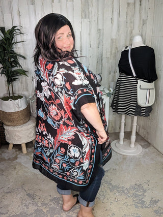 Cosette Colorful Floral Kimono on Black-4- Overlayer Tops-urbanista-Styled by Stacked - A Plus Size Women's Boutique in Lakeville, MN