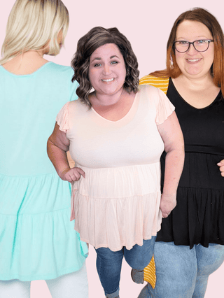 Cove Double Tiered Vneck Tee w/Flutter Sleeve (3 colors)-Tops-BE STAGE-Styled by Stacked - A Plus Size Women's Boutique in Lakeville, MN