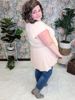 Cove Double Tiered Vneck Tee w/Flutter Sleeve (3 colors)-Tops-BE STAGE-Styled by Stacked - A Plus Size Women's Boutique in Lakeville, MN