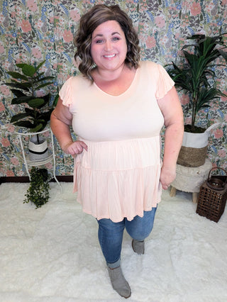 Cove Double Tiered Vneck Tee w/Flutter Sleeve (3 colors)-Tops-BE STAGE-Styled by Stacked - A Plus Size Women's Boutique in Lakeville, MN