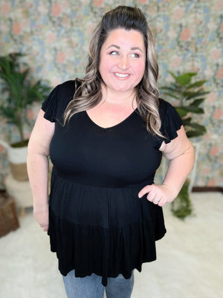 Cove Double Tiered Vneck Tee w/Flutter Sleeve (3 colors)-Tops-BE STAGE-Styled by Stacked - A Plus Size Women's Boutique in Lakeville, MN