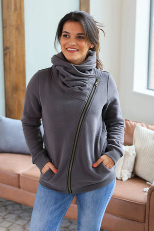 PHC- Adria Asymmetrical Solid Heavyweight Zip Cowl