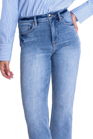 RFM High Rise Tummy Control Straight Leg in Sanded Medium-9- Bottoms Denim-RFM-Styled by Stacked - A Plus Size Women's Boutique in Lakeville, MN