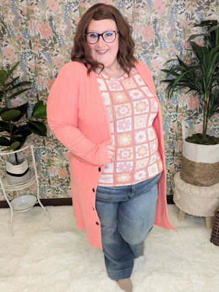 Daisy Flutter Sleeve Top in Granny Squares-1- ShortSlv/Slvless Tops-HAPTICS-Styled by Stacked - A Plus Size Women's Boutique in Lakeville, MN