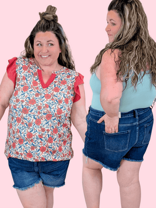 9- Bottoms Denim Dakota Frayed Hem Stretch Denim Shorts plus size clothing