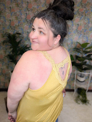 Daphne Lace Accent Tank in Yellow Pear-1- ShortSlv/Slvless Tops-pol-Styled by Stacked - A Plus Size Women's Boutique in Lakeville, MN