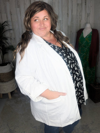 Darby Comfort Stretch Blazer w/Pockets (2 Colors)-4- Overlayer Tops-WHITE BIRCH-Styled by Stacked - A Plus Size Women's Boutique in Lakeville, MN