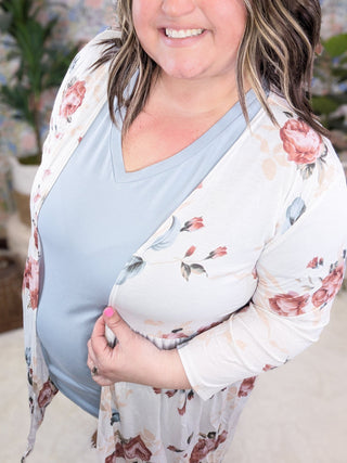 Darla Open Front Babydoll Cardigan in Ivory Floral-4- Overlayer Tops-HEIMISH-Styled by Stacked - A Plus Size Women's Boutique in Lakeville, MN