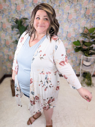 Darla Open Front Babydoll Cardigan in Ivory Floral-4- Overlayer Tops-HEIMISH-Styled by Stacked - A Plus Size Women's Boutique in Lakeville, MN