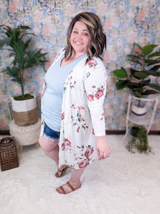 Darla Open Front Babydoll Cardigan in Ivory Floral-4- Overlayer Tops-HEIMISH-Styled by Stacked - A Plus Size Women's Boutique in Lakeville, MN