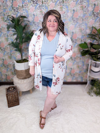 Darla Open Front Babydoll Cardigan in Ivory Floral-4- Overlayer Tops-HEIMISH-Styled by Stacked - A Plus Size Women's Boutique in Lakeville, MN