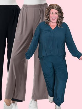 Davina Wide Leg Pull On Pants w/Pockets-10- Bottoms Non-Denim-WHITE BIRCH-Styled by Stacked - A Plus Size Women's Boutique in Lakeville, MN