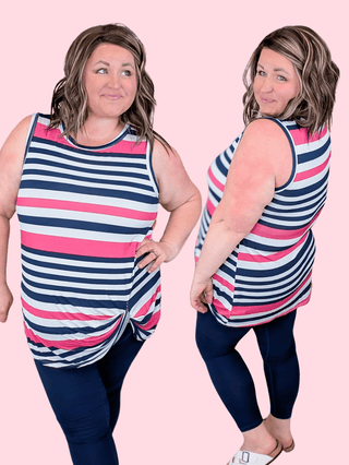 Deanna Knotted Tank in Pink + Navy Stripe plus size clothing