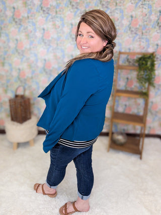 4- Overlayer Tops Delilah Stretch Blazer in Peacock Blue plus size clothing
