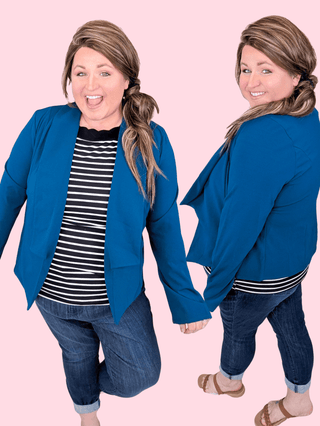 4- Overlayer Tops Delilah Stretch Blazer in Peacock Blue plus size clothing
