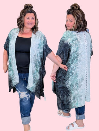 4- Overlayer Tops Demi Dot Print Botanical Kimono plus size clothing