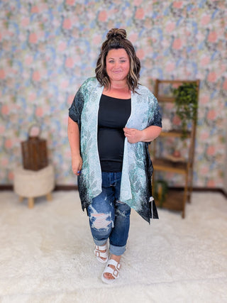 4- Overlayer Tops Demi Dot Print Botanical Kimono plus size clothing