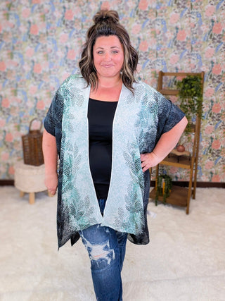 4- Overlayer Tops Demi Dot Print Botanical Kimono plus size clothing
